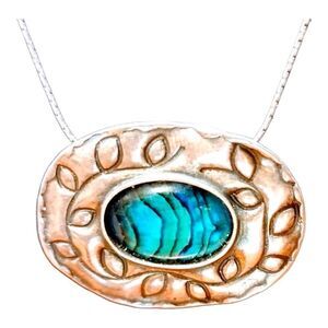 STERLING SILVER PENDANT with ABALONE Hand-crafted ISREAL  ARTISAN W/CHAIN 